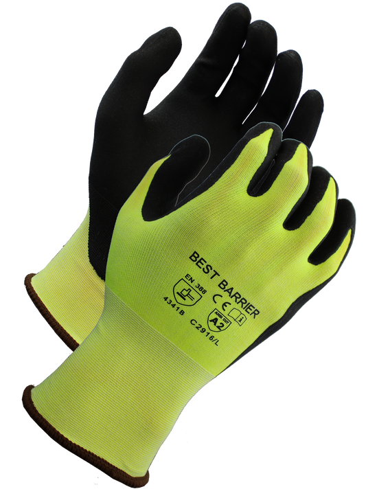 Best Barrier ANSI A2 Cut Resistant Micro-Foam Nitrile Coat Gloves (12 Pairs)