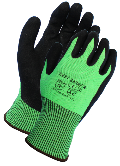 nitrile top handschuhe BEST BARRIER A4 Cut, Hi Viz HPPE, Double Coated Sandy Nitrile Gloves, Medium, C4911M12
