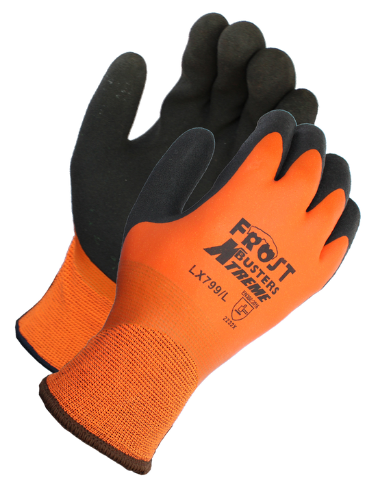 Frost Busters Dual-Coated Thermal Work Gloves | Waterproof Orange Latex with Sandy Grip | Brushed Acrylic Liner
