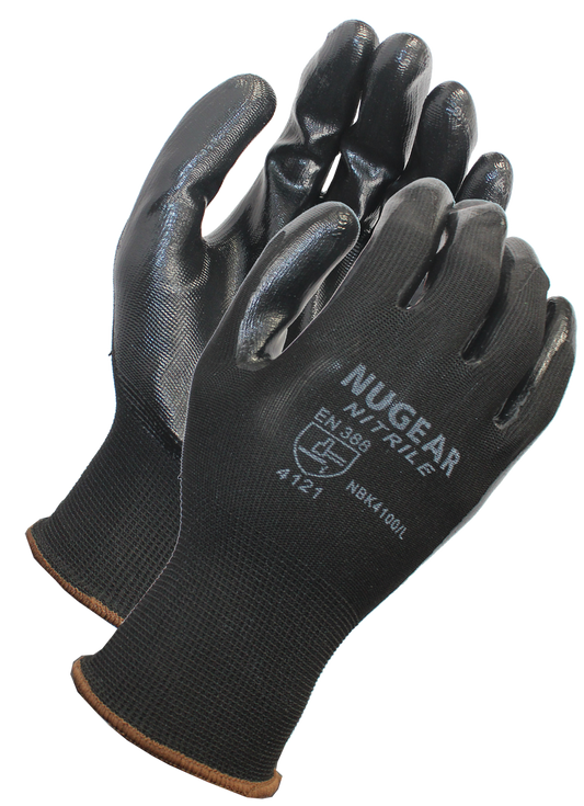 Black Nitrile Coated Work Gloves with Polyester Shell (12 Pairs)