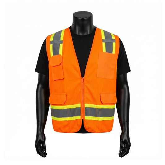 ANSI Class 2 Hi-Vis Orange Surveyor Safety Vest – Two-Tone Reflective Work Vest with Mesh Back