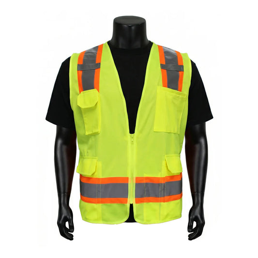 ANSI Class 2 Hi-Vis Green Surveyor Safety Vest – Two-Tone Reflective Work Vest with Mesh Back