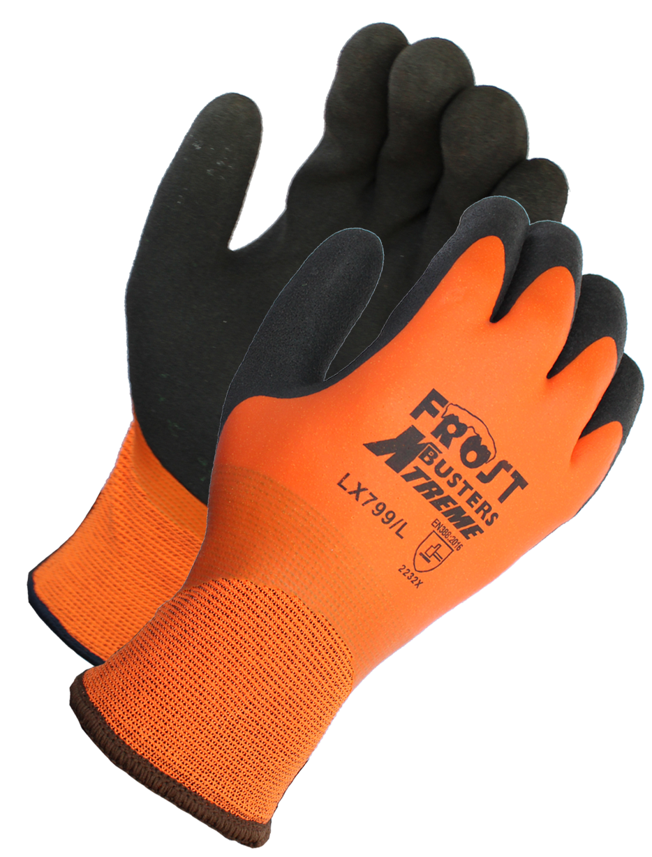 Frost Busters Dual-Coated Thermal Work Gloves | Waterproof Orange Latex with Sandy Grip | Brushed Acrylic Liner